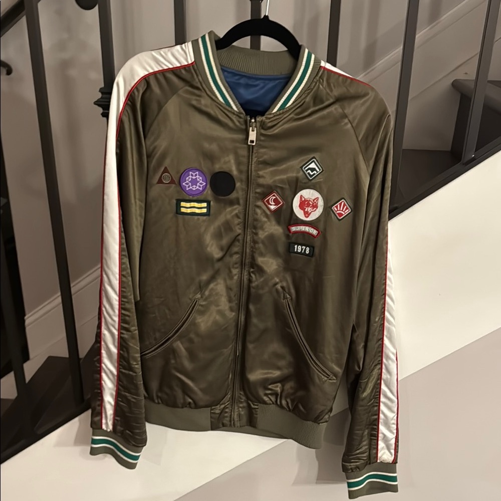 DIESEL reversible Olive Bomber Jacket with Patches and Blue Jacket